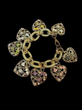 Gold Heart Charm Bracelet with Multicolor Accents